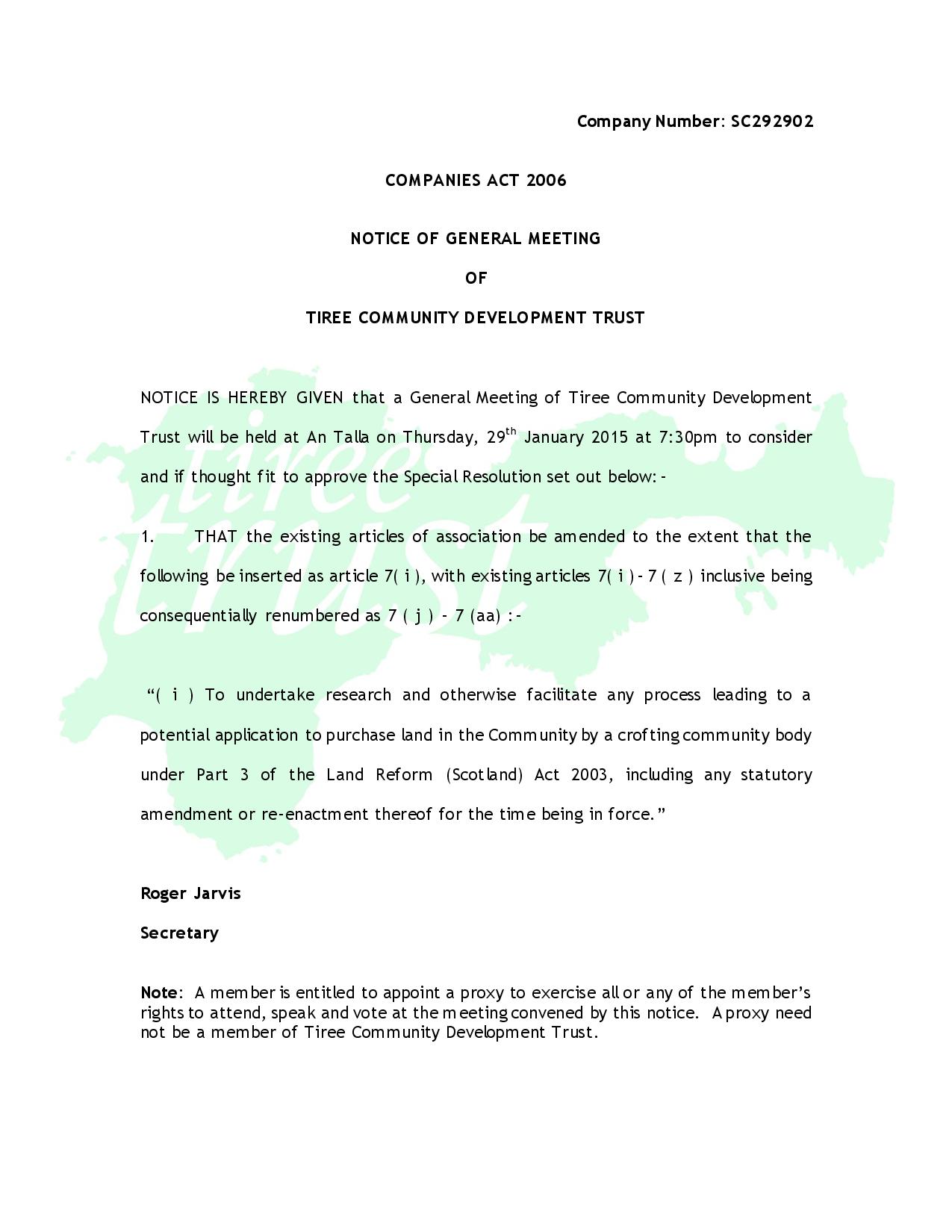 TCDT Notice of general meeting-amending articles Jan 15-page-001